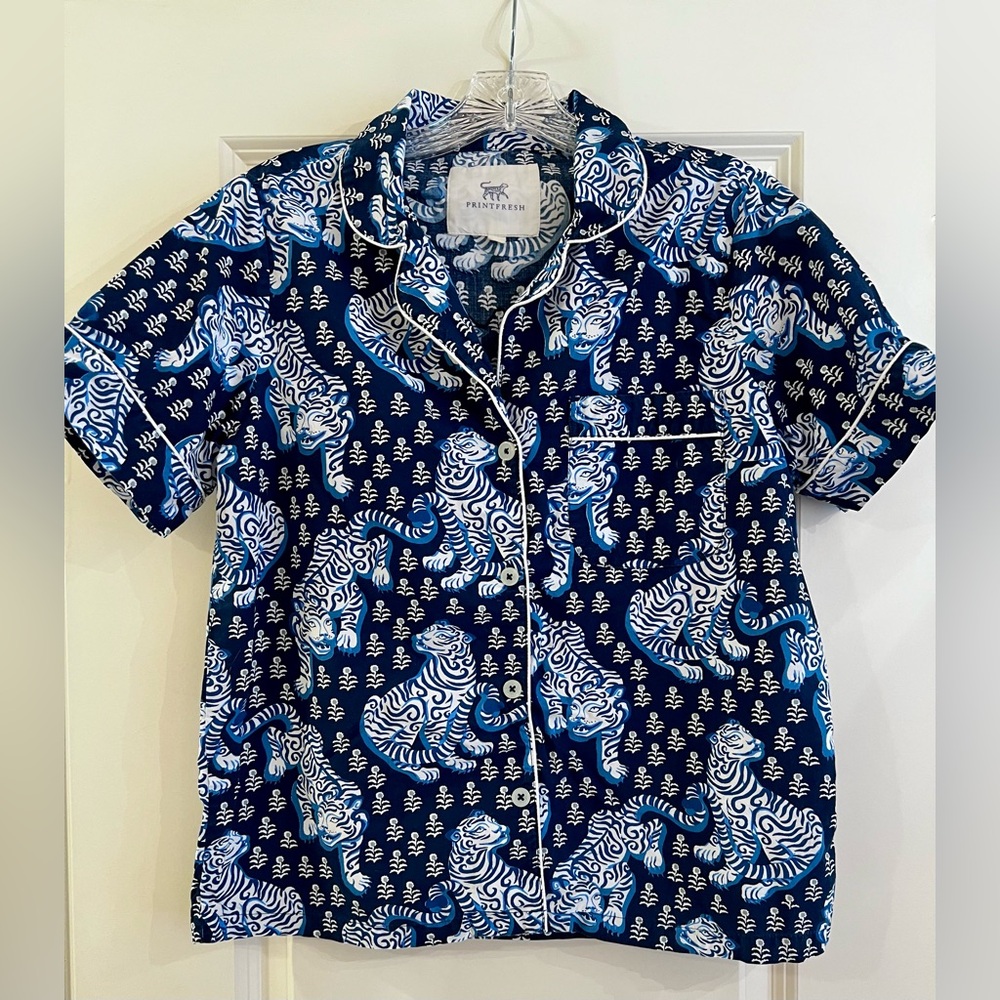 Printfresh - Women’s PJ Shirt in Tiger Queen Navy (XS)